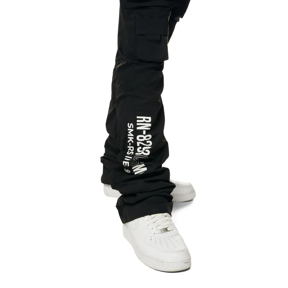 Utility Cargo Stacked Windbreaker Pants - Black