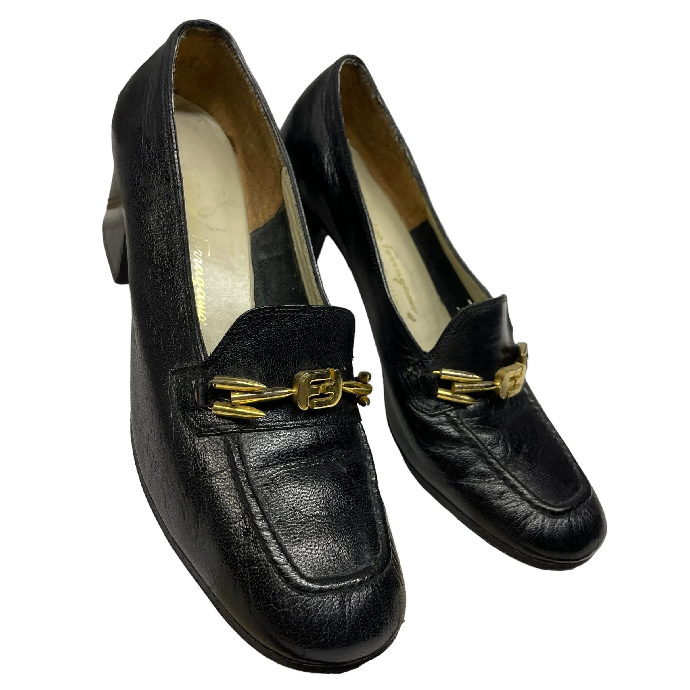 Vintage Ferragamo Leather Pumps in Black Made in Italy Size 5