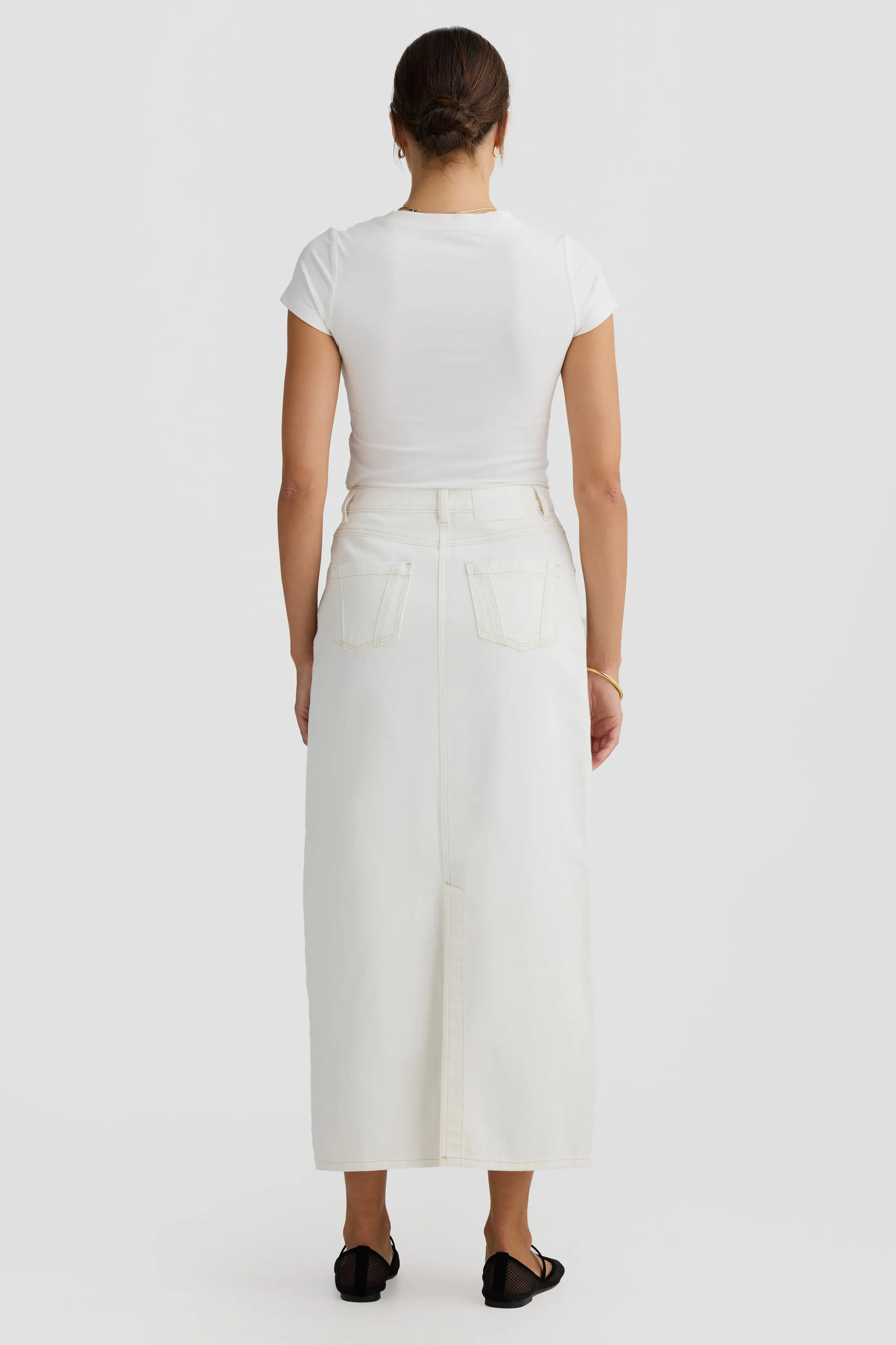 Willow Denim Midi Skirt White