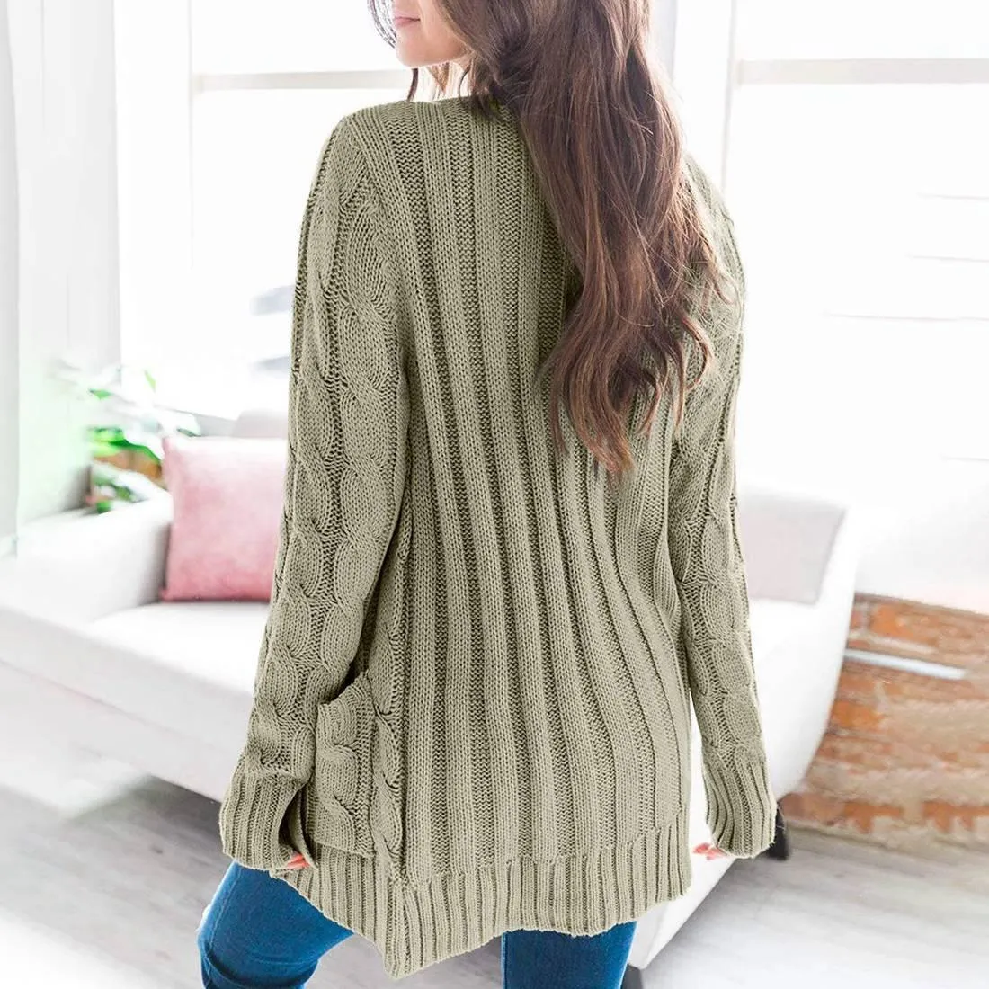 Winter Warm Candy Color Knitted Cardigan Long Sleeve Women Sweaters