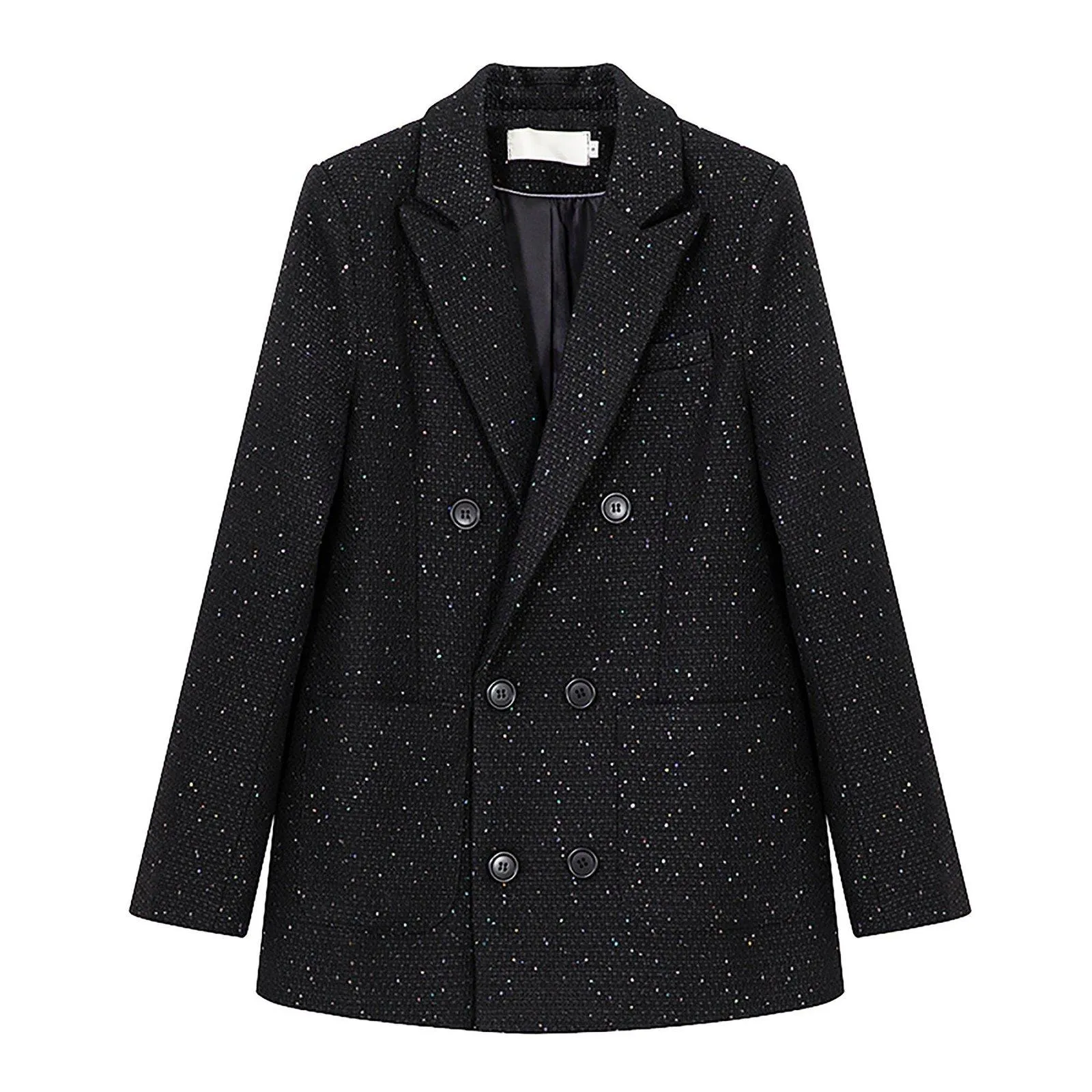 Women Black Tweed Blazer,Oversize Blazer Suit,Autumn Winter Blazer Coat,Double breasted Blazer Coat,Loose Blazer,Business Attire Office Wear