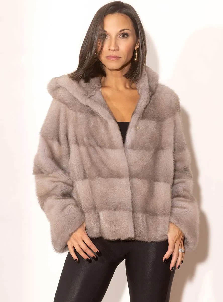 Women's Horizontal SAGA Mink Fur Jacket with Hood